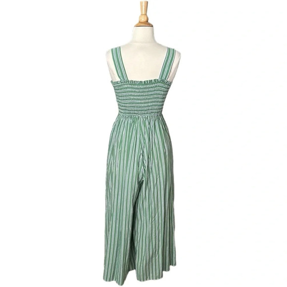 Boho Smocked Bodice Striped Wide Leg Jumpsuit Pockets, XS - Picture 8 of 16